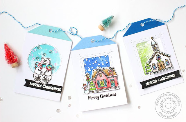 Sunny Studio Stamps: Christmas Home Christmas Chapel Playful Polar Bears Christmas Themed Gift Tags by Nancy Damiano