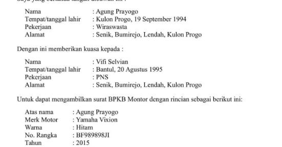 Contoh Surat Kuasa Doc