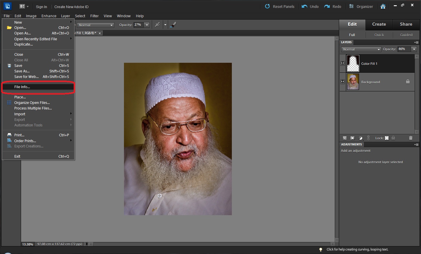 photograph in adobe photoshop elements