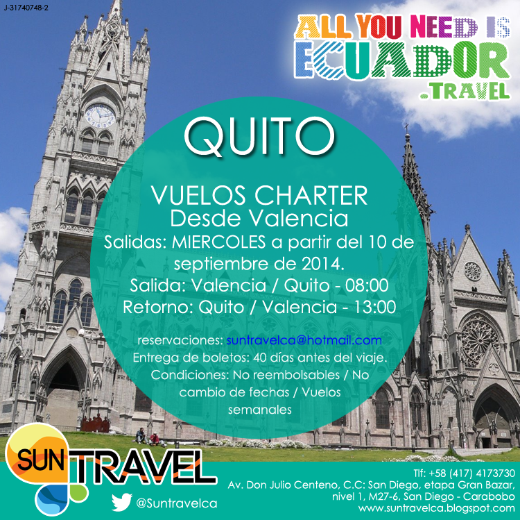 Sun Travel Agencia de Viajes Vuelos charter a Quito, Ecuador desde