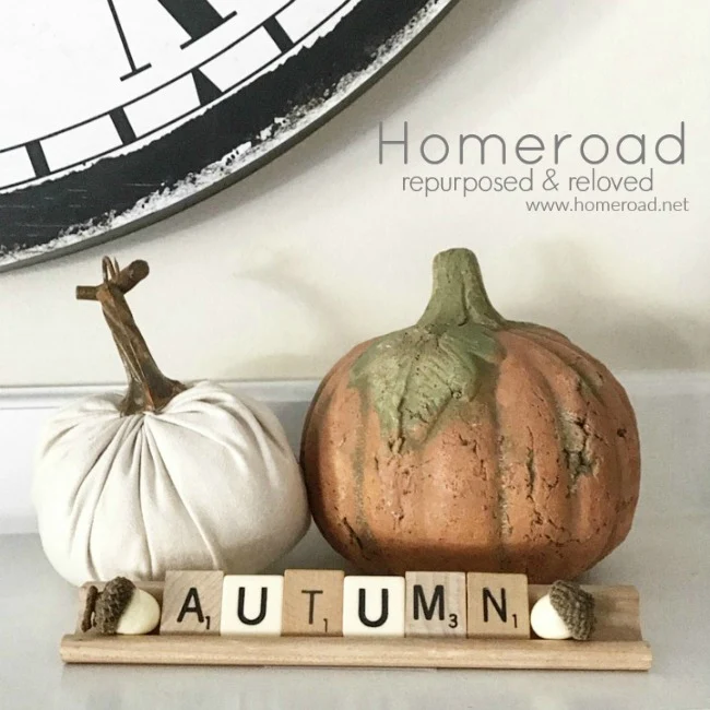 repurposed pumpkin fall mantel