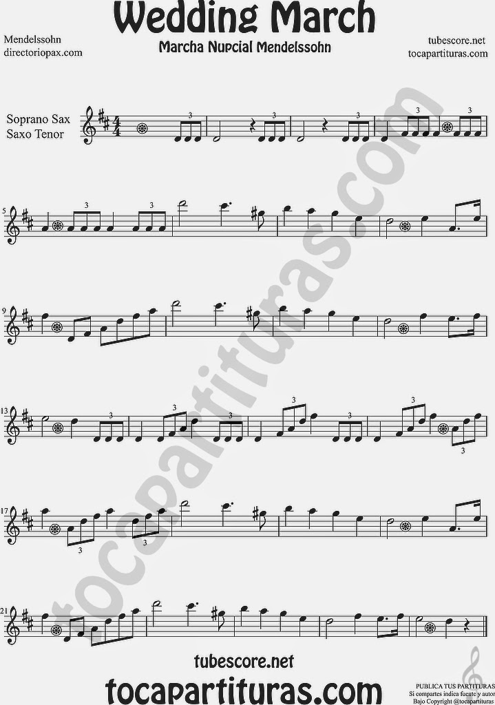  Marcha Nupcial Partitura de Saxofón Soprano y Saxo Tenor Sheet Music for Soprano Sax and Tenor Saxophone Music Scores Wedding March by Mendelssohn