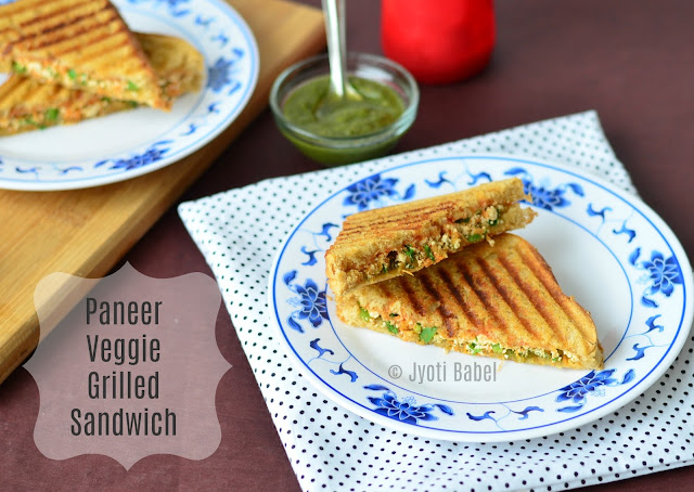 Paneer Veggie Grilled Sandwich is a lip-smacking, easy to make sandwich and can be made under 30 minutes. www.jyotibabel.com