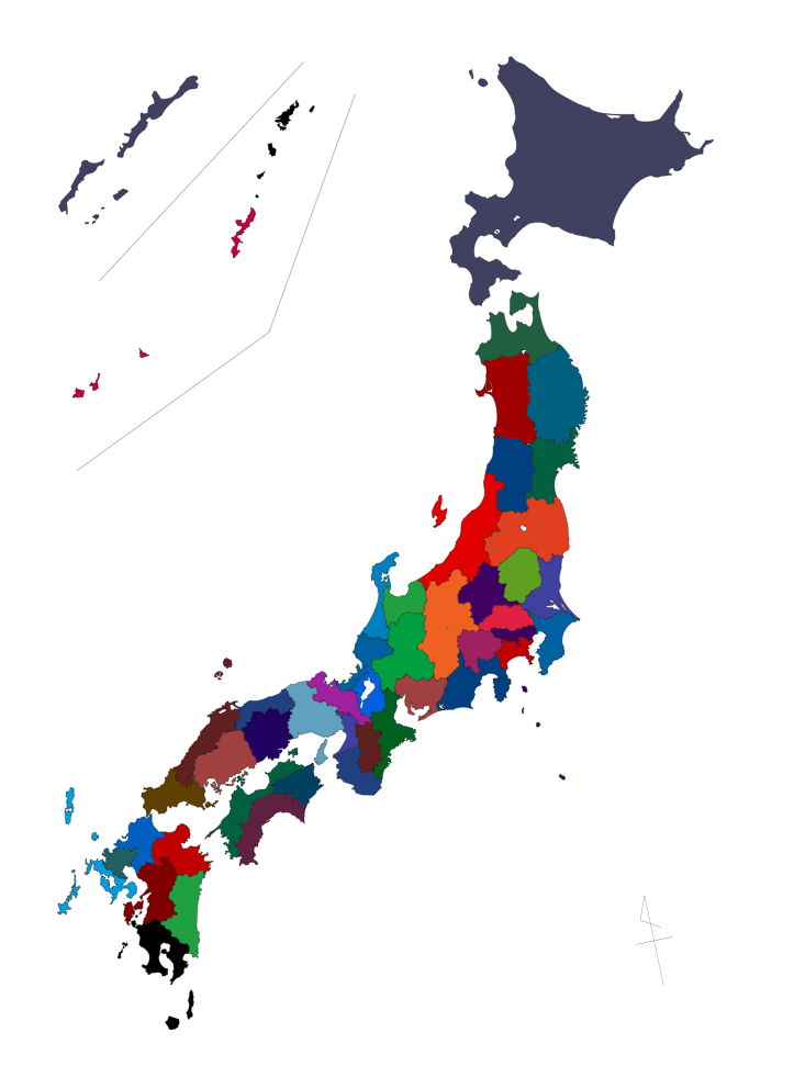 地理的メモ帳 都道府県旗の主色別で日本地図を作成