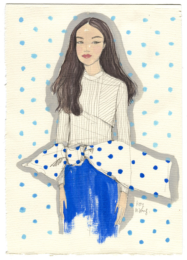Kitty N. Wong / Blue Moon Polka Dot Fashion Illustration 