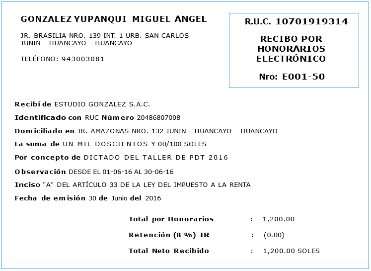 formato de honorarios profesionales