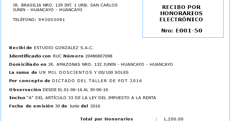 formato de honorarios profesionales