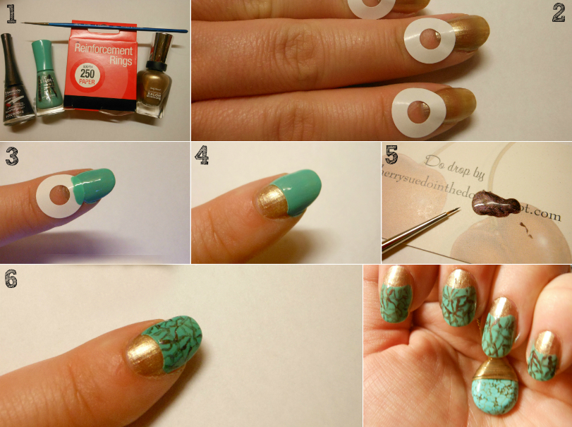 brown and turquoise nail art