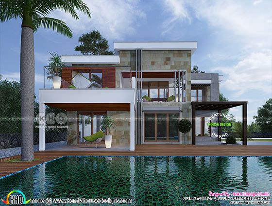 Front view of a pool side house