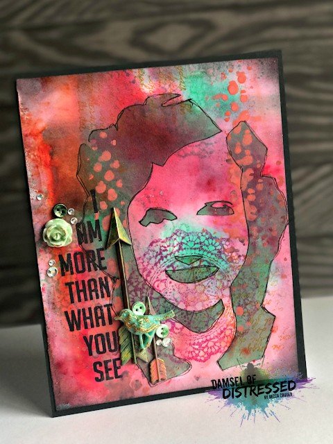 mixed_media_card_with_dina_wakely_stencil_distress_paint_tim_holtz_distress_inks_unity_stamp_ken_oliver_colorburst_crystals