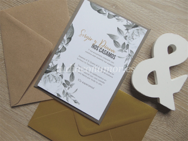 Invitación con rosas Invitaciones de boda con rosas en blanco y negro