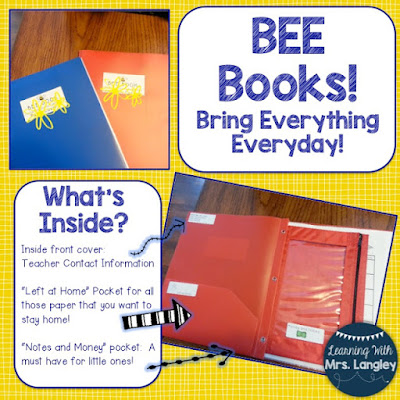 Keep kids organized with the BEE Book.  BEE Books, great way to keep papers and information organized!  Folder goes home and comes back to school everyday!