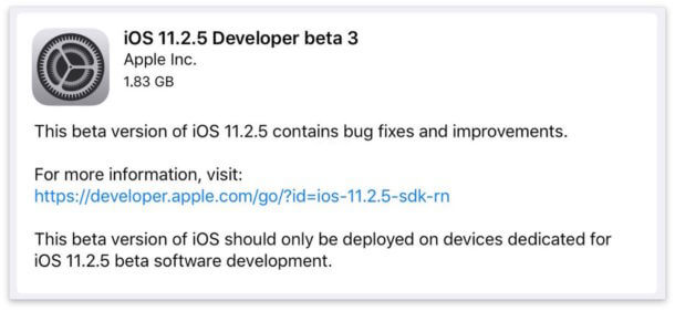 اطلقت ابل iOS 11.2.5 بيتا 3 للاختبار