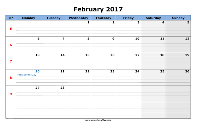 February 2017 Printable Calendar, February 2017 Calendar, February 2017 Calendar Printable, February 2017 Calendar Template, February 2017 Blank Calendar, February Calendar 2017