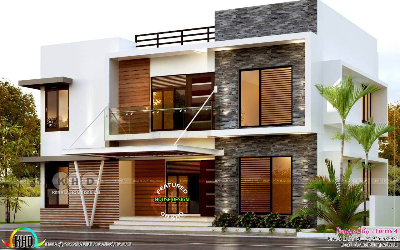 Day and night view of 4 bedroom 1800 sq-ft - Kerala home design and