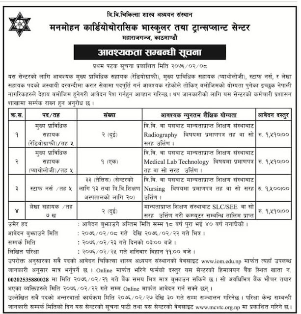 Job Vacancy at Tribhuvan University Institute of Medicine, Job Vacancy at Tribhuvan University Institute of Medicine,