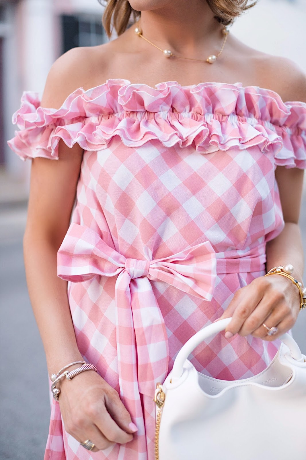 Pink Gingham Ruffle OTS Dress - Something Delightful Blog