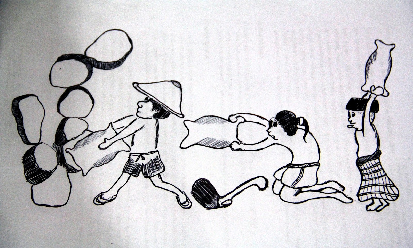 Sketsa Gambar Ilustrasi Gotong Royong Iluszi