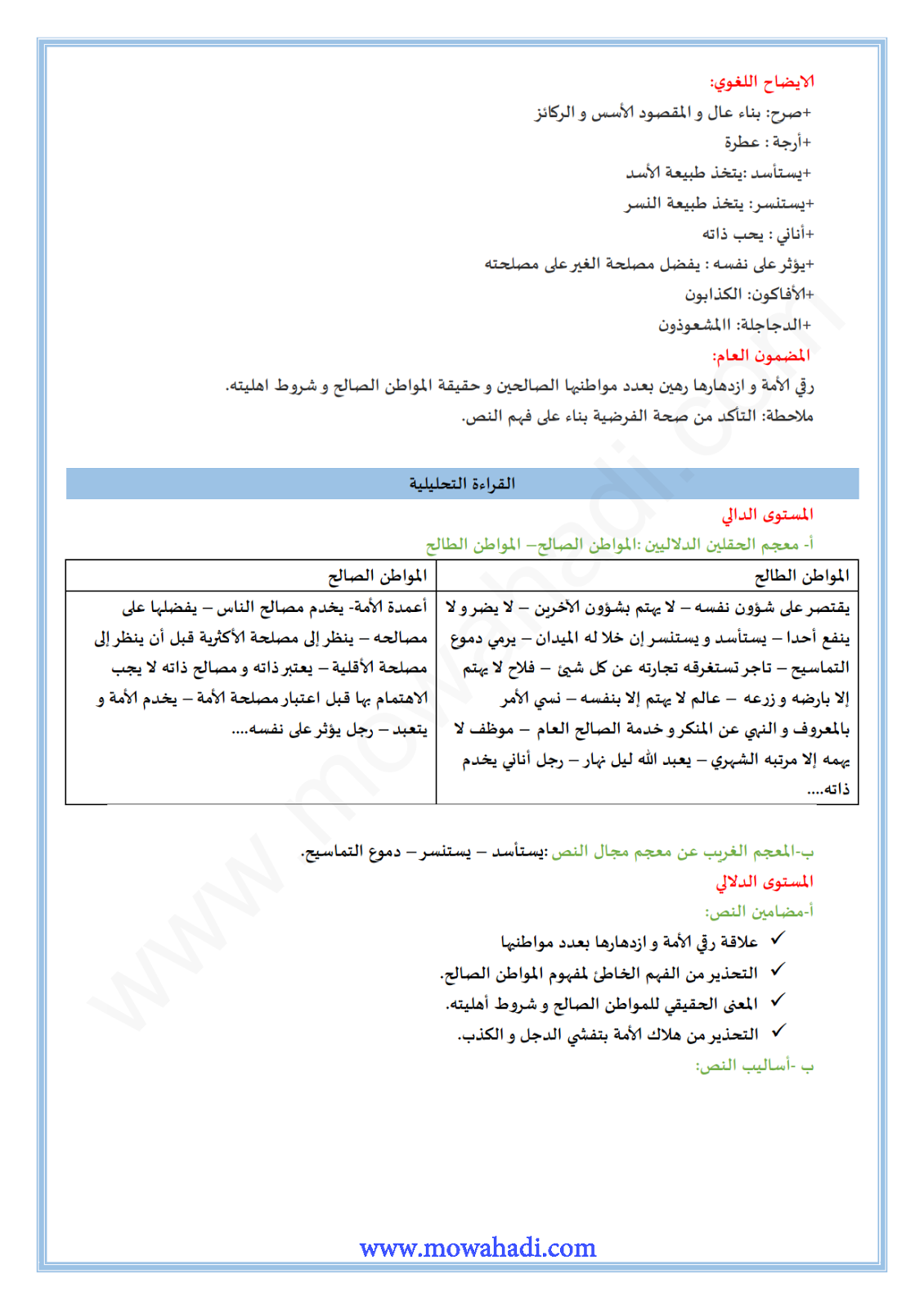 تحضير النص القرائي المواطن الصالح للسنة الثانية عدادي في مادة اللغة العربية 6-cours-morchidi2_002