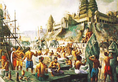 Decenas de miles de obreros, ayudados por elefantes, se afanan en la construcción de los nuevos templos de Angkor. Decenas de miles de obreros, ayudados por elefantes, se afanan en la construcción de los nuevos templos de Angkor.