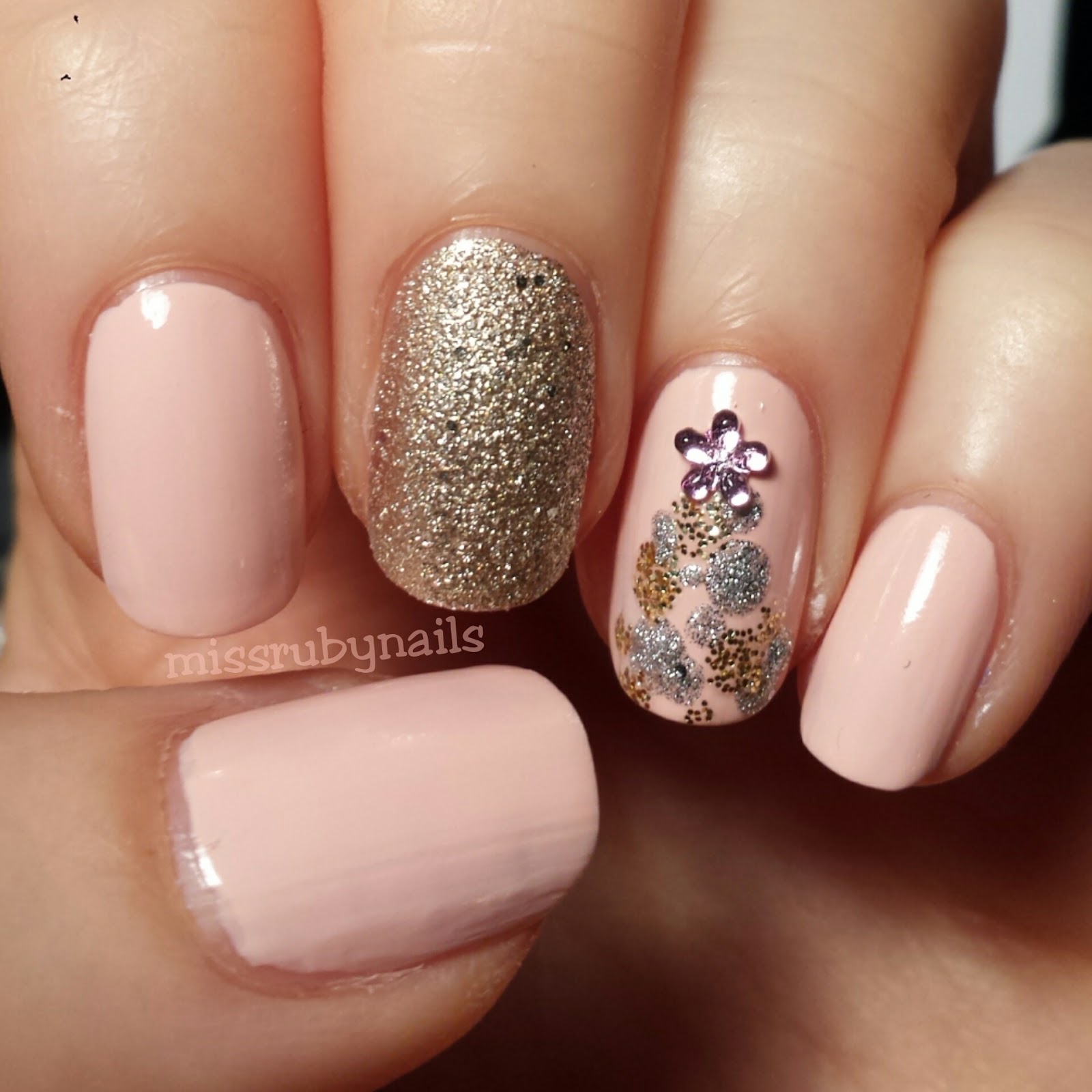Miss Ruby Nails Pink Gold Christmas Tree Pink Gold Christmas Tree Nails