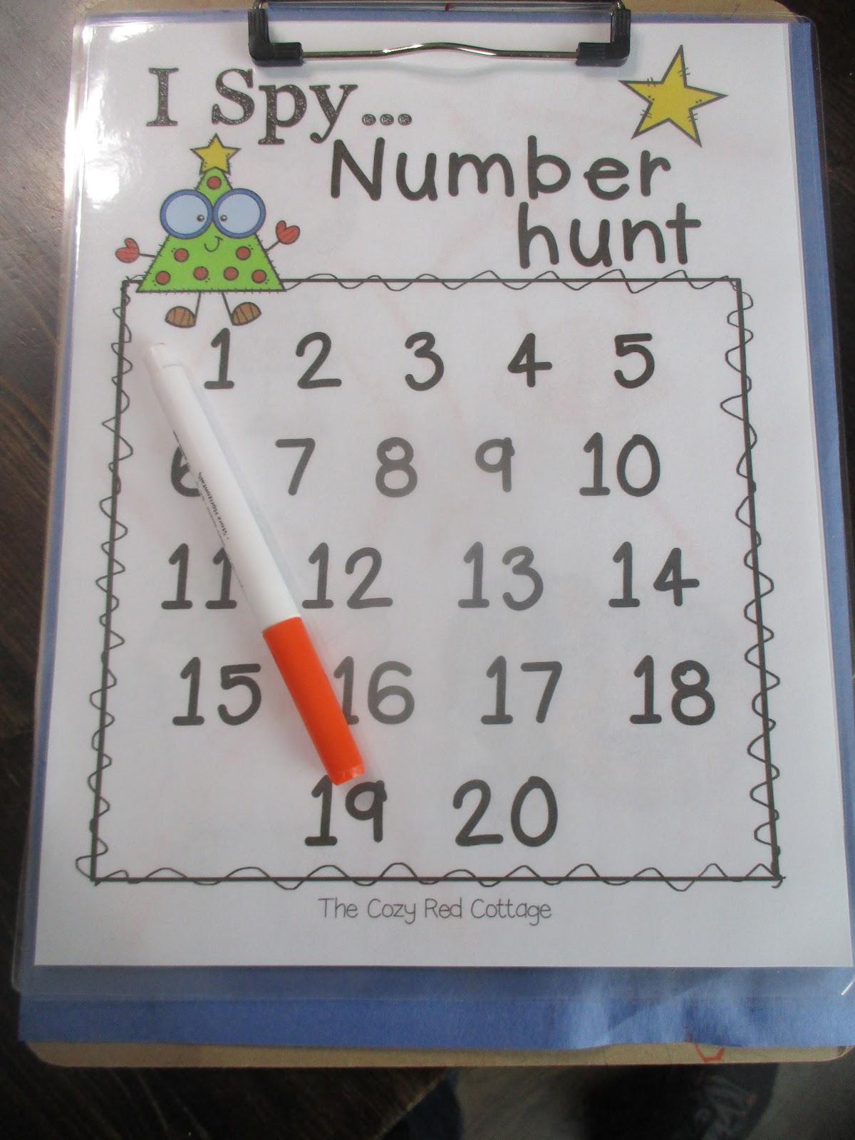 The Cozy Red Cottage Christmas Tree Counting Cards and Number Hunt