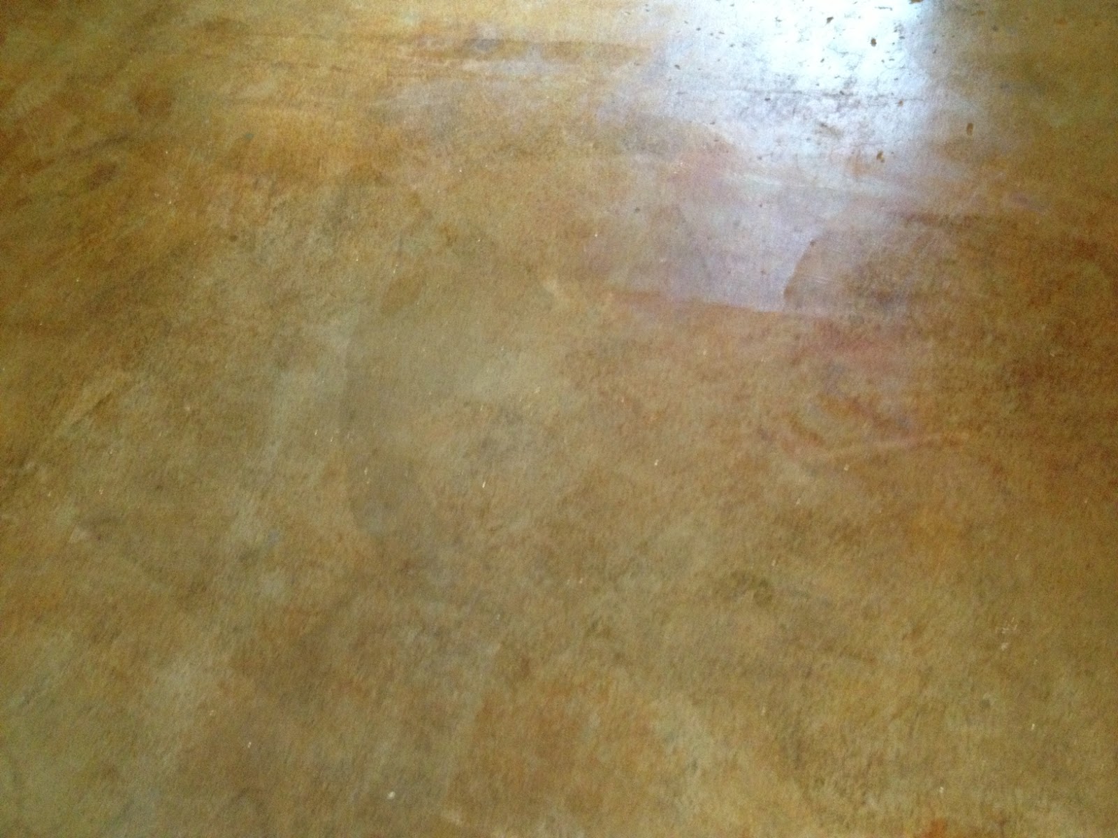 home spun aqua bed making, metal roof, concrete acid stain