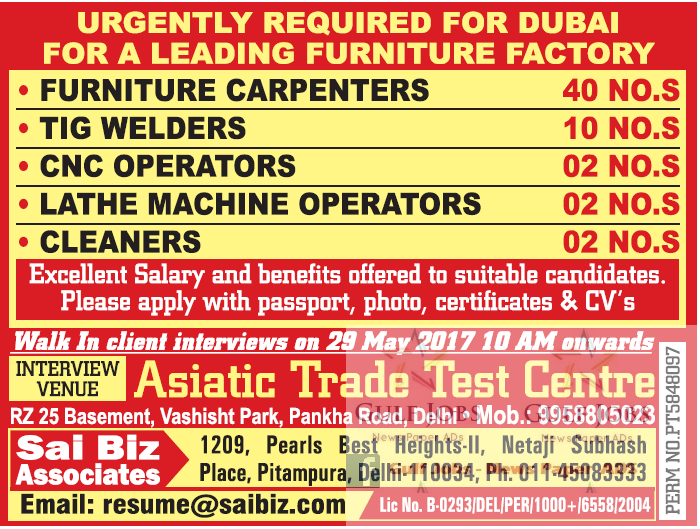 Urgent job vacancies for Furniture factory Dubai Gulf Jobs for Malayalees