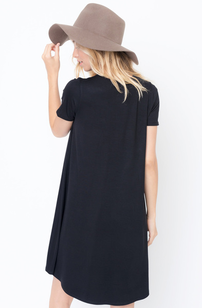 Shop for Black Flared Tee Dress Scoop Neck and Short Sleeves On Caralase.com