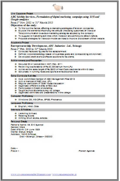 mba sample resume