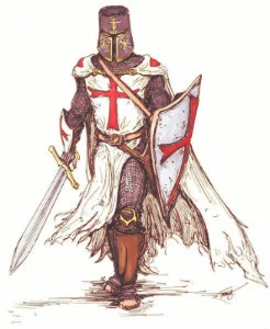 desen-silueta unui cavaler templier cu sabie si scut