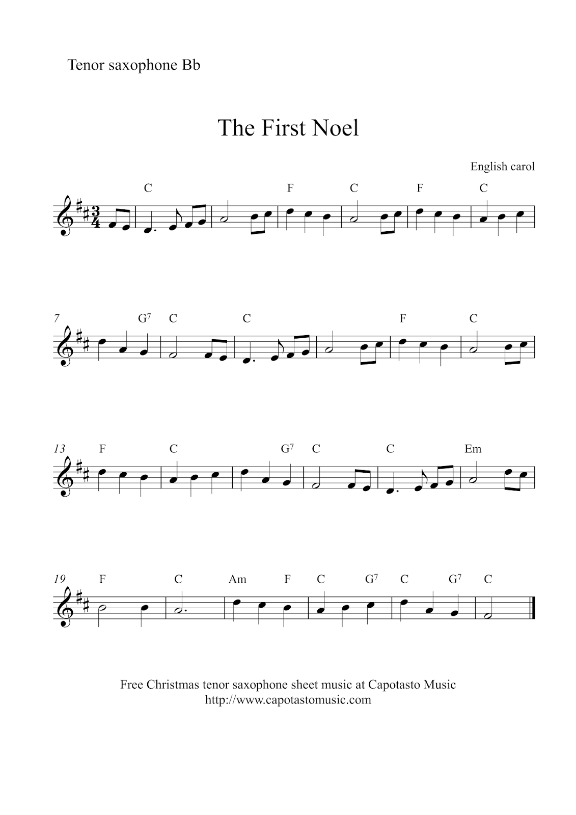 Free Christmas Tenor Saxophone Sheet Music The First Noel Free Christmas Tenor Saxophone Sheet Music The First Noel