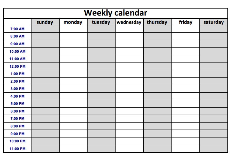 Printable Calendar With Time Slots 60 Best Free Weekly Calendar