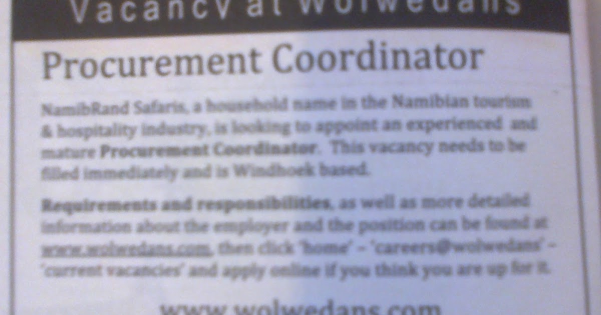 Procurement Coordinator in namibia vacancy procurement coordinator namibrand safaris windhoek Procurement Coordinator in namibia vacancy procurement coordinator namibrand safaris windhoek
