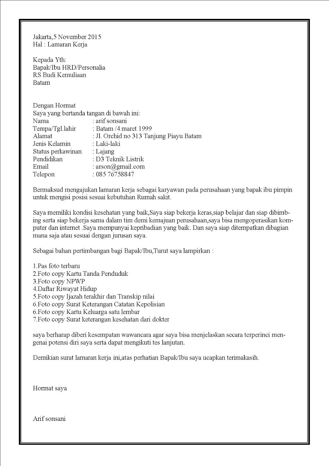 Contoh Surat Lamaran Kerja Untuk Rumah Sakit Siloam - Seputaran Rumah