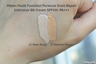 Mizon Multi Function Formula Snail Repair Intensive BB Cream SPF50+ РА+++ 21 Rose Beige 27 Medium Beige Review Swatches