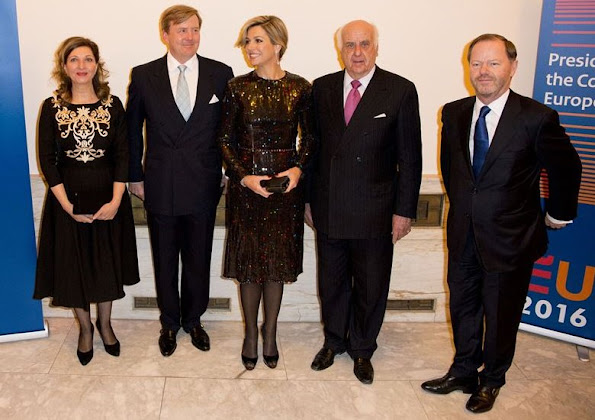 King Philippe and Queen Mathilde of Belgium and King Willem-Alexander and Queen Maxima of The Netherlands attended the opening concert for the Dutch presidency of the European Union council at the Bozar 