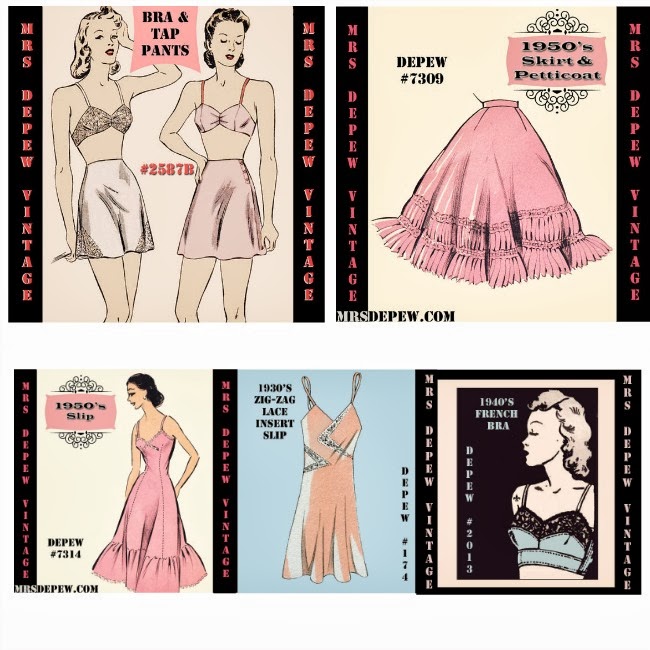1940s bra and tap pants, 1950s slip, bullet bra vintage sewing pattern