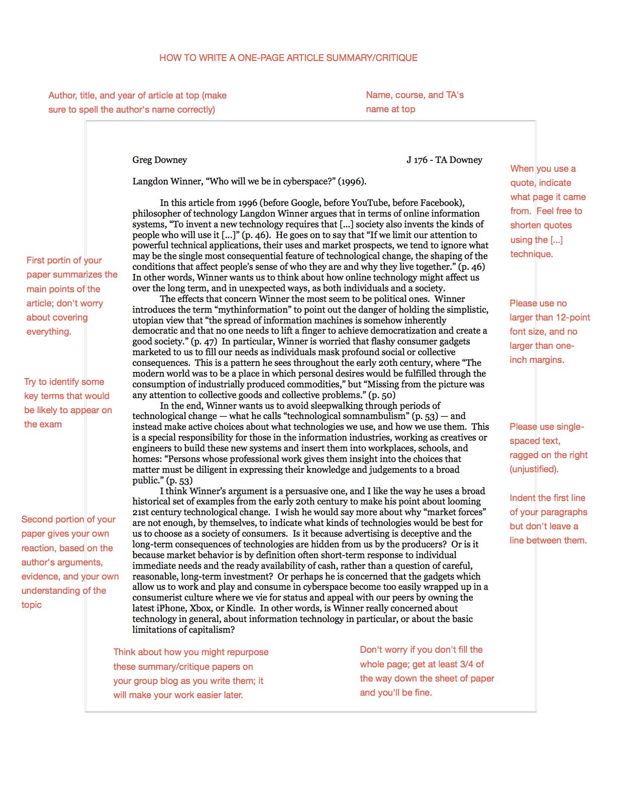 critiques essay format