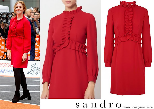 Dutch Princess Alexia wore Sandro Ruffled Trim Dress in Red