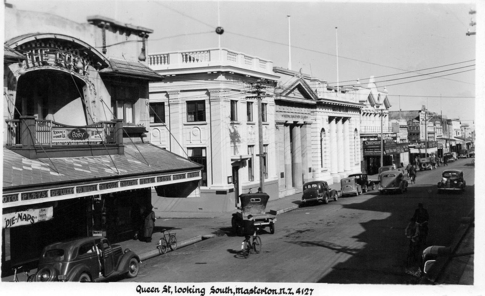 transpress nz cars in Queen Street, Masterton, NZ, 1940s