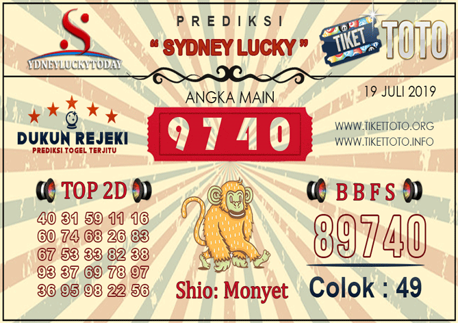 Prediksi Togel SYDNEY LUCKY TIKETTOTO 19 JULI 2019