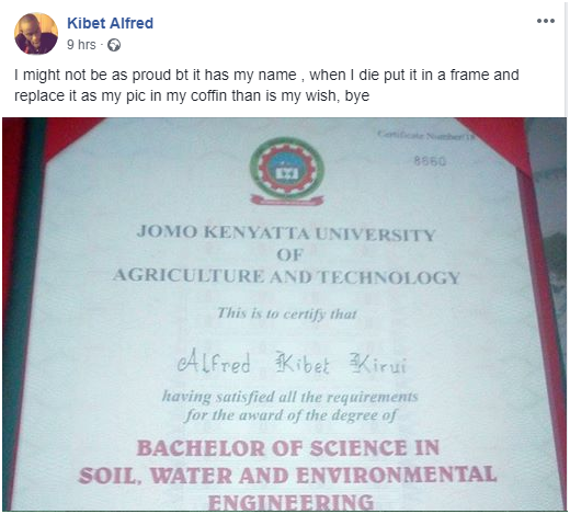 Depressed JKUAT graduate and former student at Lenana School posts suicide notes on facebook after failing to get a job(PHOTOs) see%2B4 - Depressed JKUAT graduate and former student at Lenana School posts suicide notes on facebook after failing to get a job(PHOTOs)