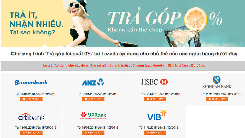 Hướng dẫn mua hàng trả góp bằng thẻ tín dụng trên Lazada lãi suất 0% Hướng dẫn mua hàng trả góp bằng thẻ tín dụng trên Lazada lãi suất 0%