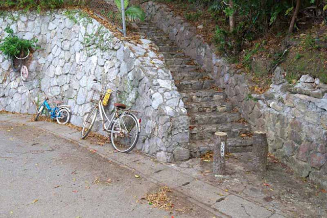 hillside, stairs, stone wall, trail