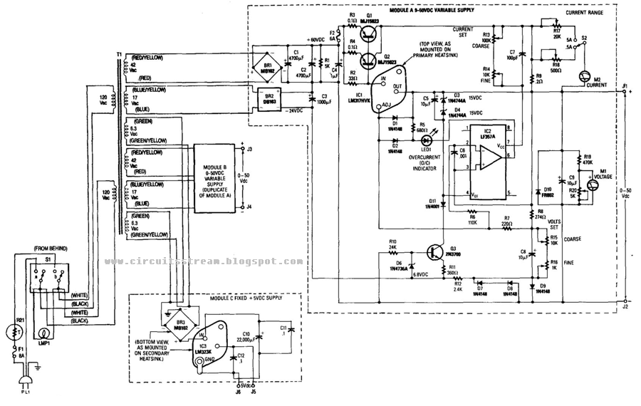 Simple Dual 50V/5A Universal Power Supply Circuit Diagram | Electronic