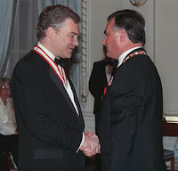Conrad Black receives the Order of Canada from governor general Ray Hnatyshyn in 1990.