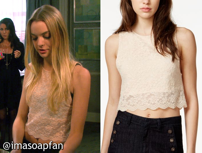Claire Brady's Pink Scalloped Lace Crop Top - Days of Our Lives, Season 51, Episode 09/02/16