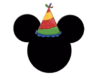 Cabezas de Mickey y Minnie con gorros para celebraciones.