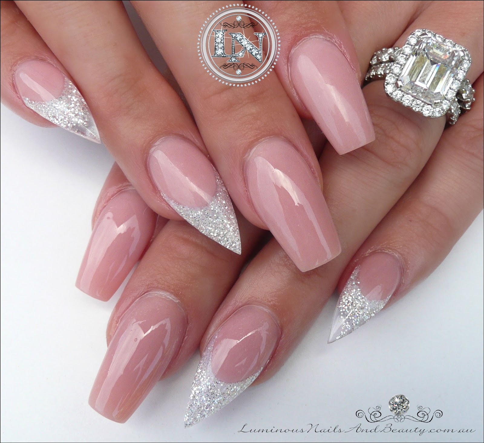 Luminous Nails Gorgeous Acrylic Nails With Sparkly White Glitter